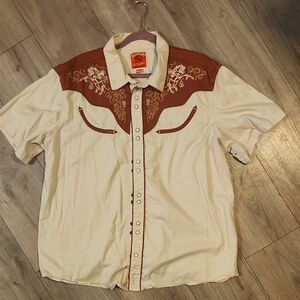 Men's Sendero Western Casual Button Down Shirt (XXL) - Cream and Brown